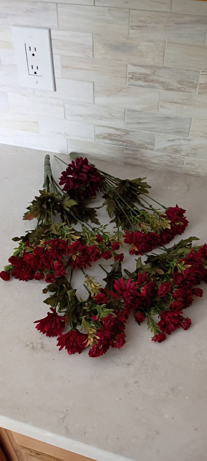 Dark Burgundy Flower Stems 16 Stems, 67 Artificial Flower Buds