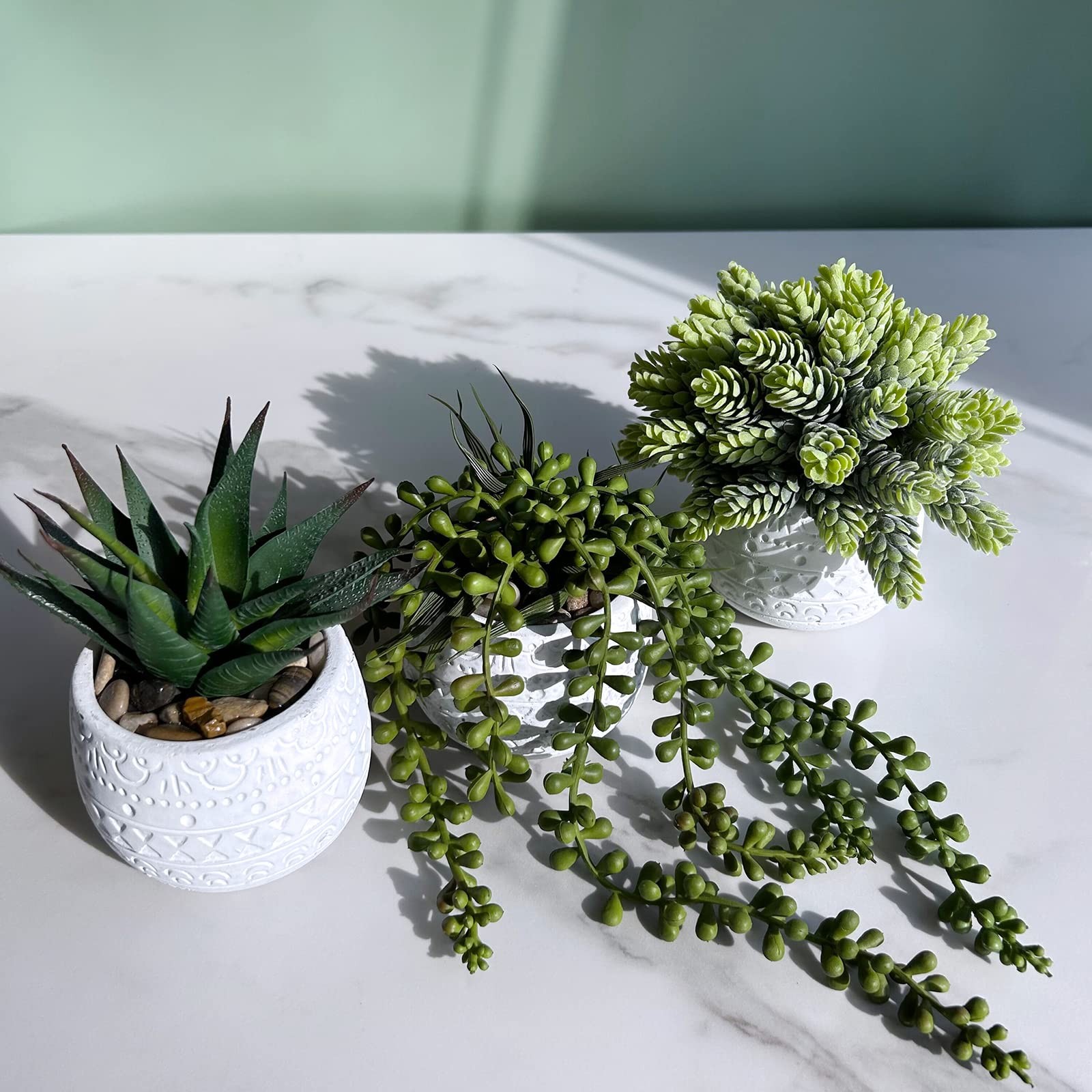 Winlyn 3 Pcs Assorted Small Potted Succulent Plants Artificial Aloe Hanging S…