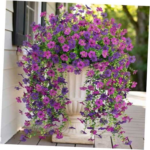 Fake Artificial Hanging Flowers for Outdoors Decoration, Purple & Light Purple