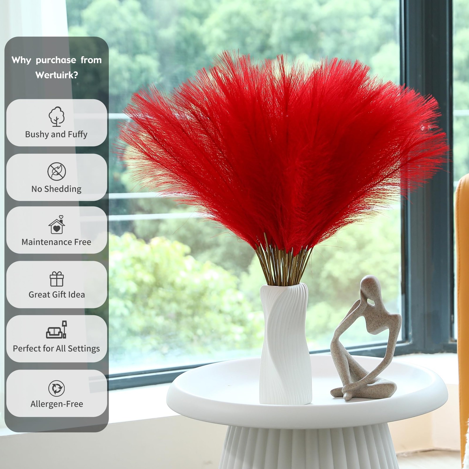 30 PCS 24 Inch Short Artificial Red Pampas Grass Decor, Fake Pompas Floral