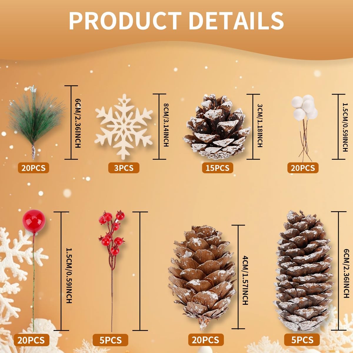 108 PCS Christmas Ornaments Pine Cones Berry Pine Branch Xmas Decor Set
