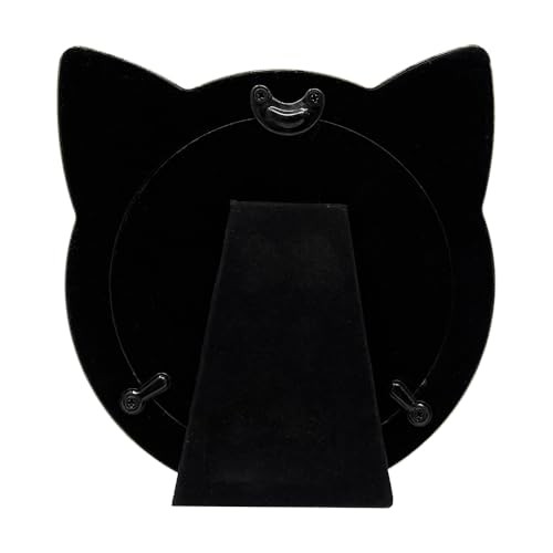 Round Enamel Cat Picture Frame w/Ears – Tabletop, Home & 4×4 Black with Gold