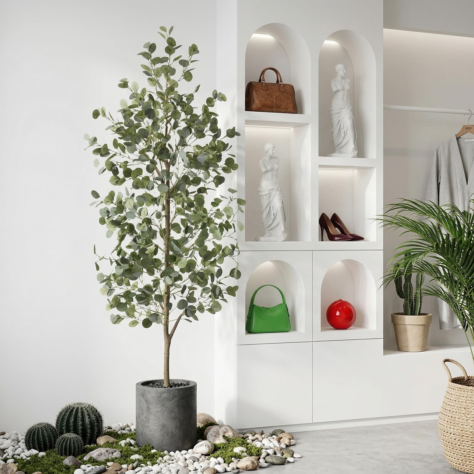 6FT Tall Fake Eucalyptus Plant, Green Silver Dollar Leaves Faux Tree, Artific…