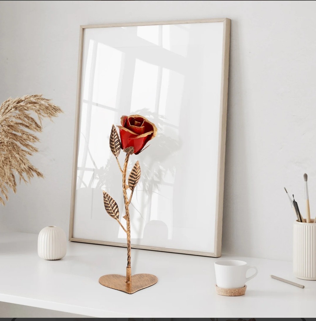 Ainyrose Metal Forever Rose Golden w/Heart-shaped Base & Blank Card [GF3]