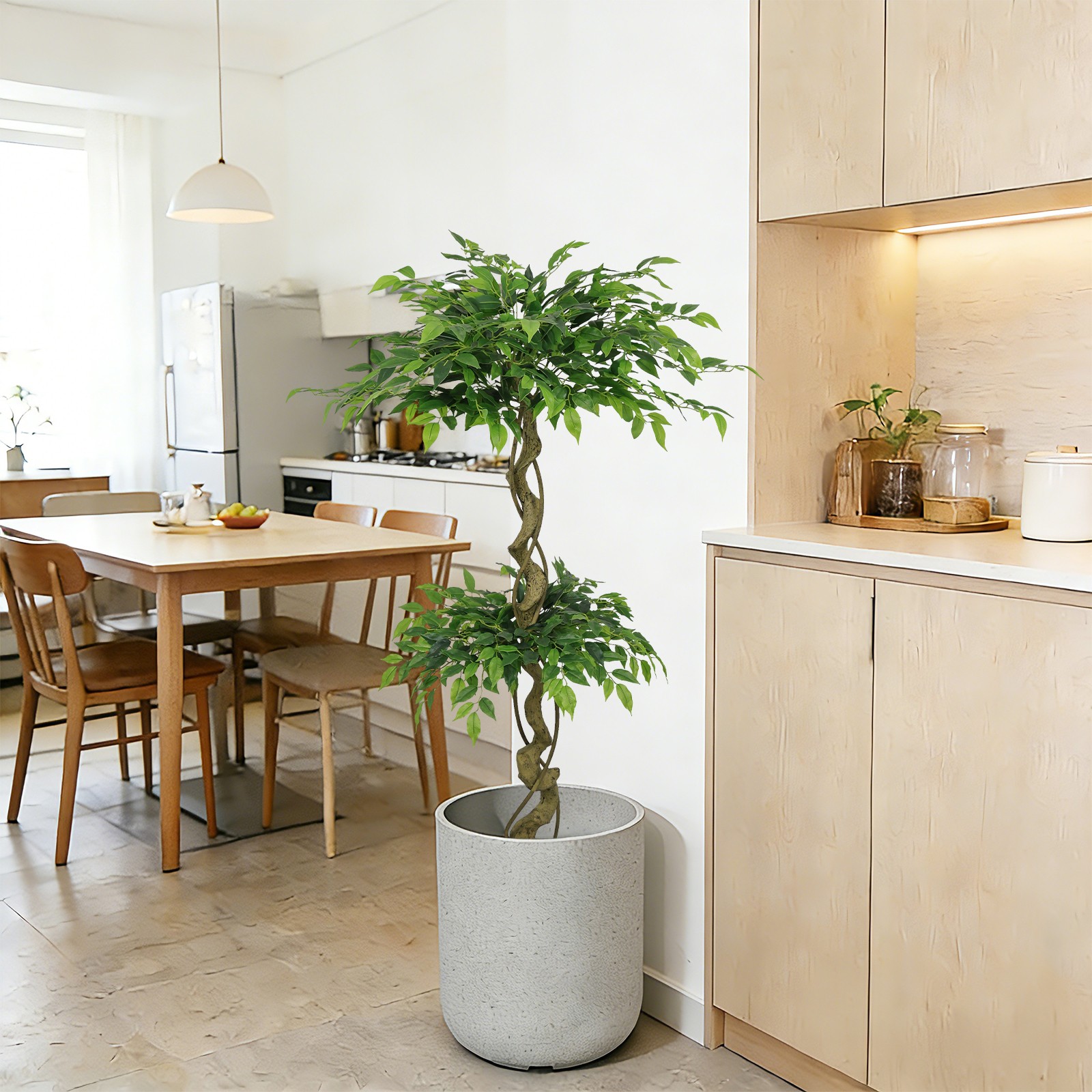Artificial Ficus Tree 5.2ft Lifelike Fake Banyan with Pot for Home Decor