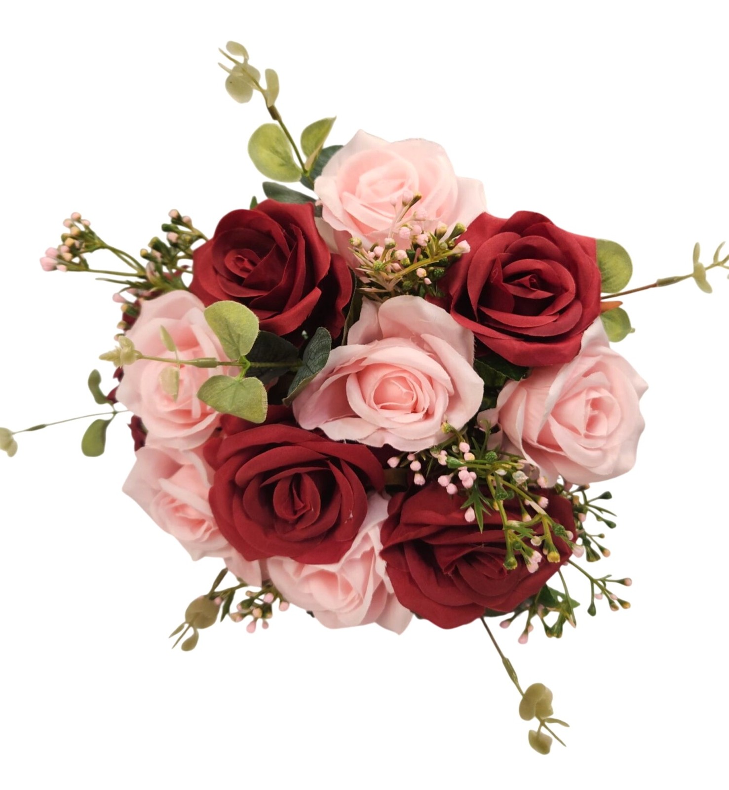Red Pink Rose Faux Flower Bouquet Wedding Artificial Floral Decor
