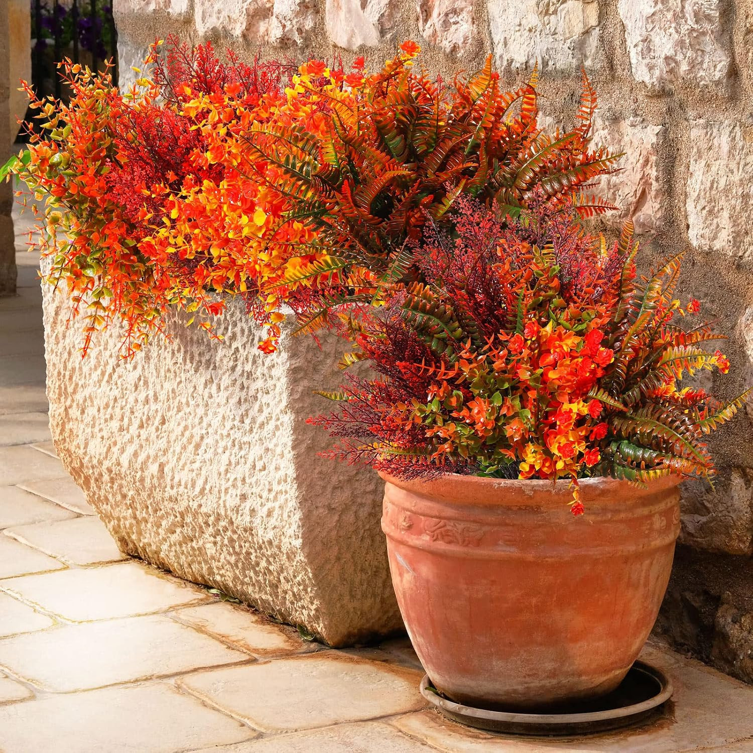 24 Bundles UV Resistant Fall Faux Flowers for Home Garden Wedding Decor