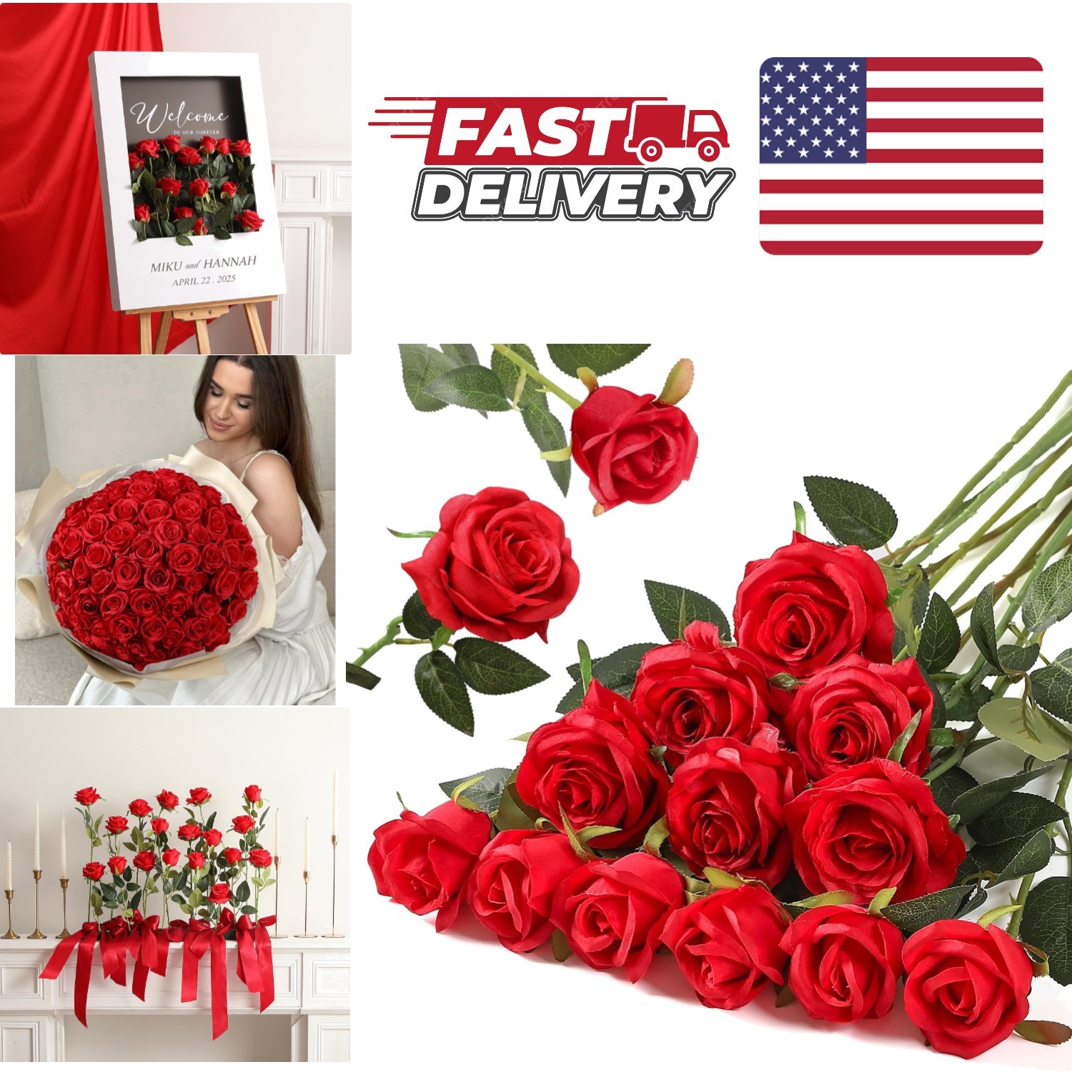 Realistic Red Roses 12PCS Silk Flowers with Bendable Stems for Home Decoration