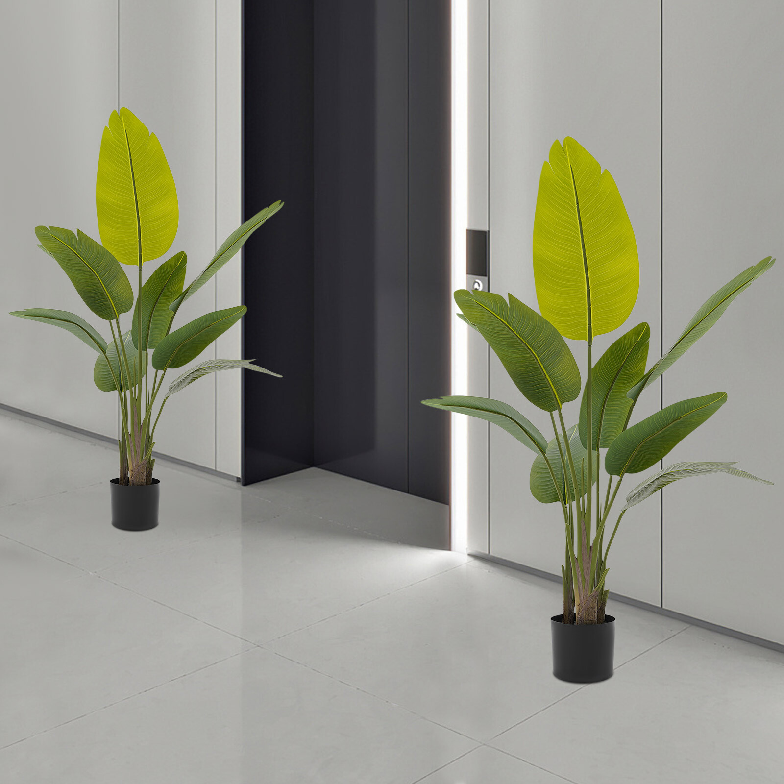 Set Of 2 Artificial Plants 47 In (120 Cm) PU & PE Leaves Pot Base Indoor/Outdoor