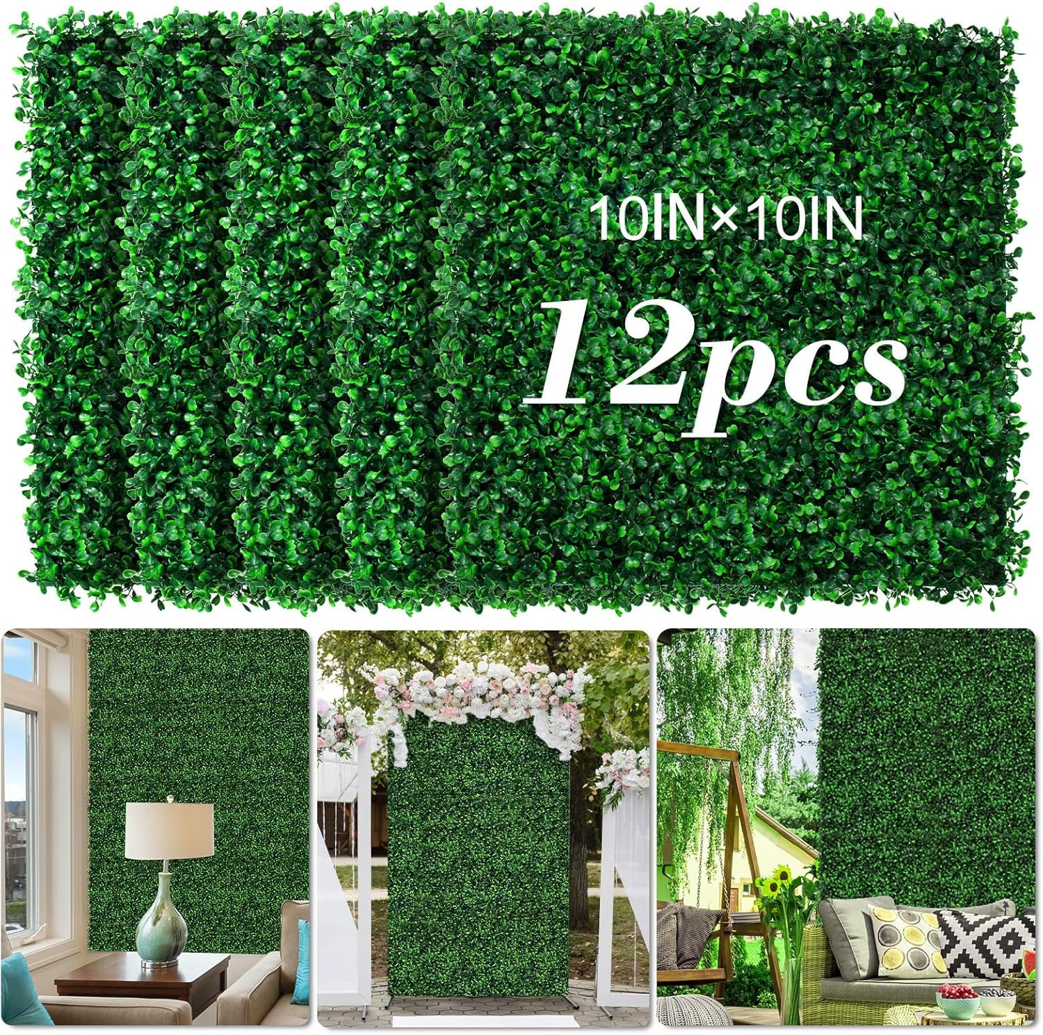 AOKIE 20″X20″ Artificial Grass Wall, 12 Pcs Boxwood Hedge Wall Panels Uv-Anti Gr