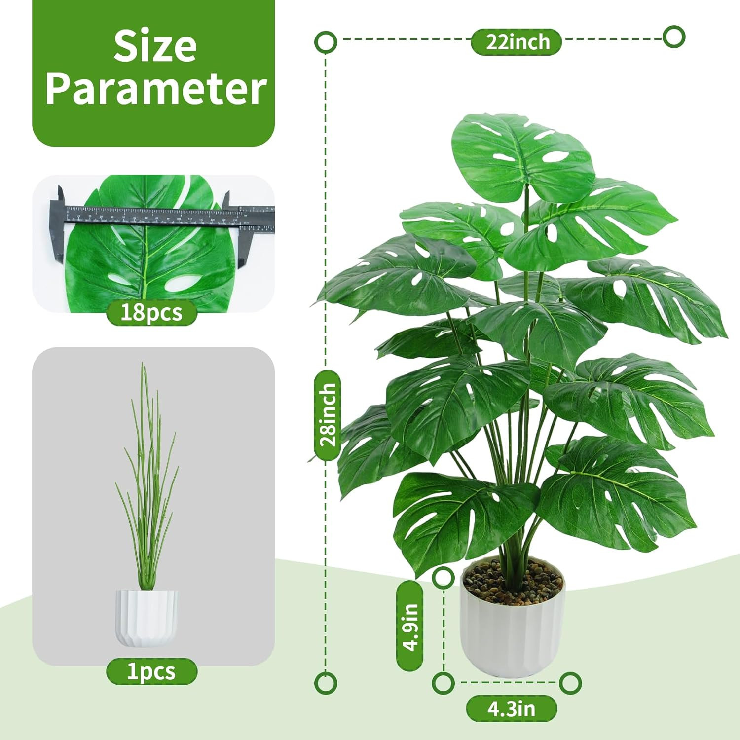 28“ Fake Plant Artificial Monstera for Room Decor, Faux Potted Plants Indoor for