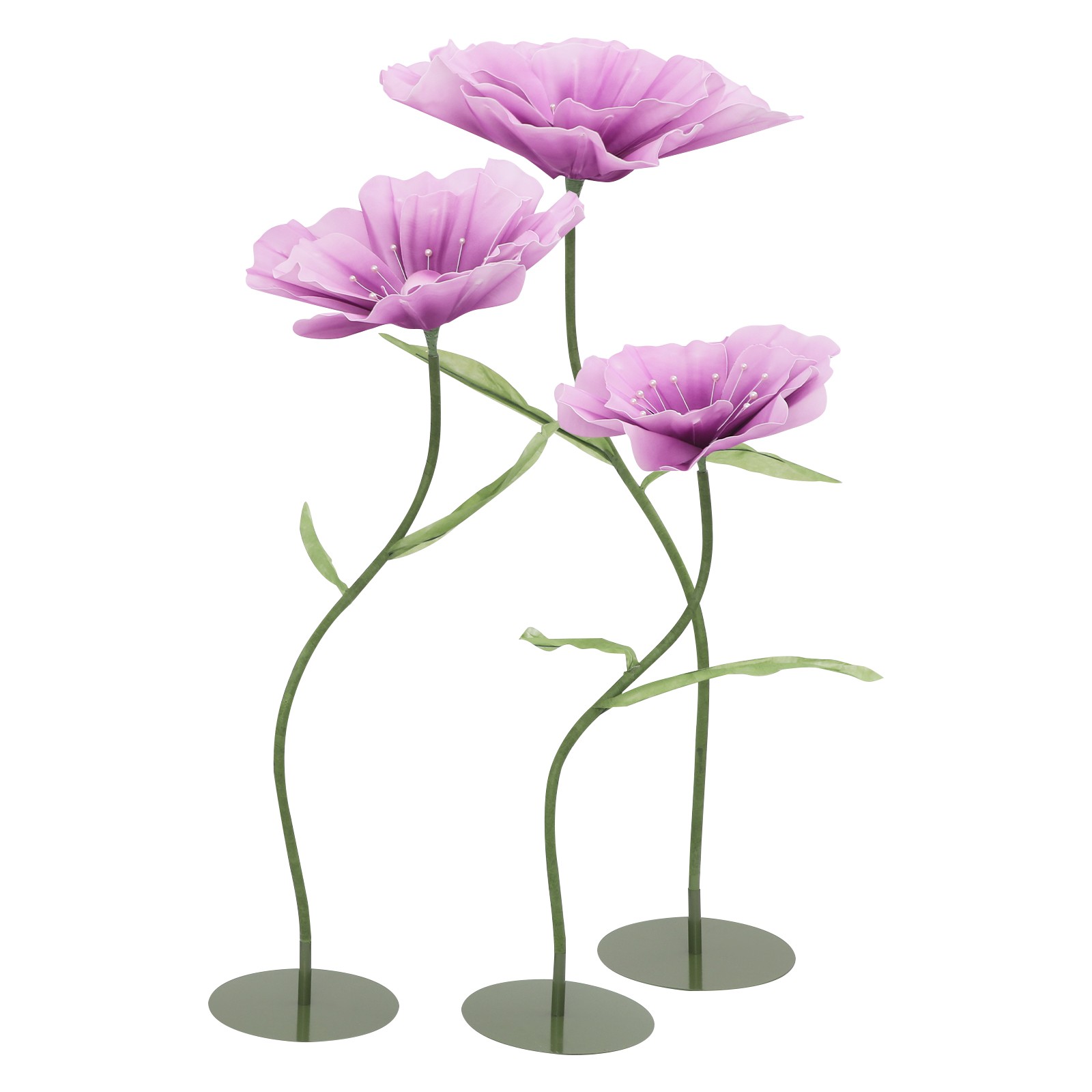 3pcs Giant Artificial Flower Poppy Free Standing Adjustable Wedding Decor Purple