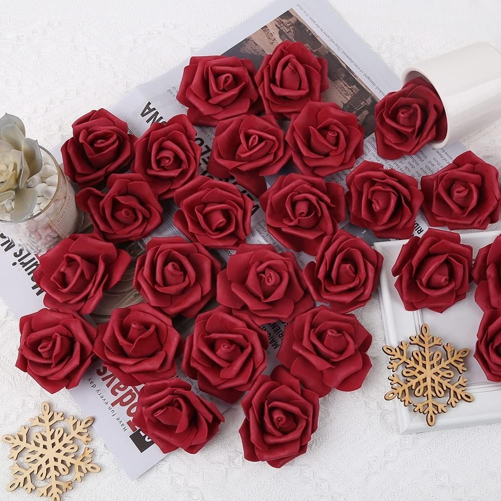 Burgundy Foam Roses, 100 Pack – DIY Wedding Decor