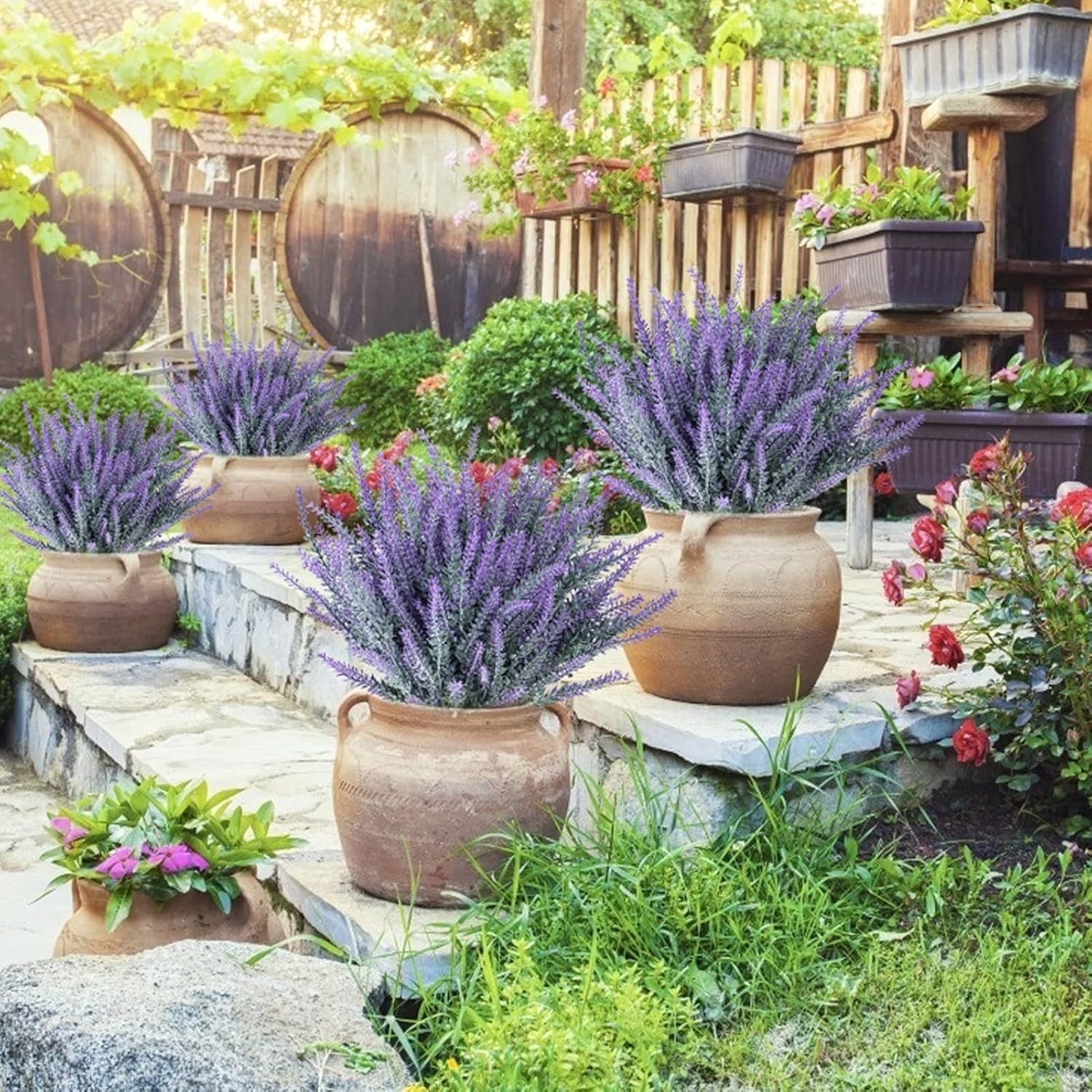 Artificial Lavender Flowers UV Resistant Fake Flower Plants Garden Wedding Decor