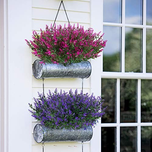 8 Pack UV Resistant Artificial Lavender Flowers Faux Shrubs Outdoor Indoor Decor