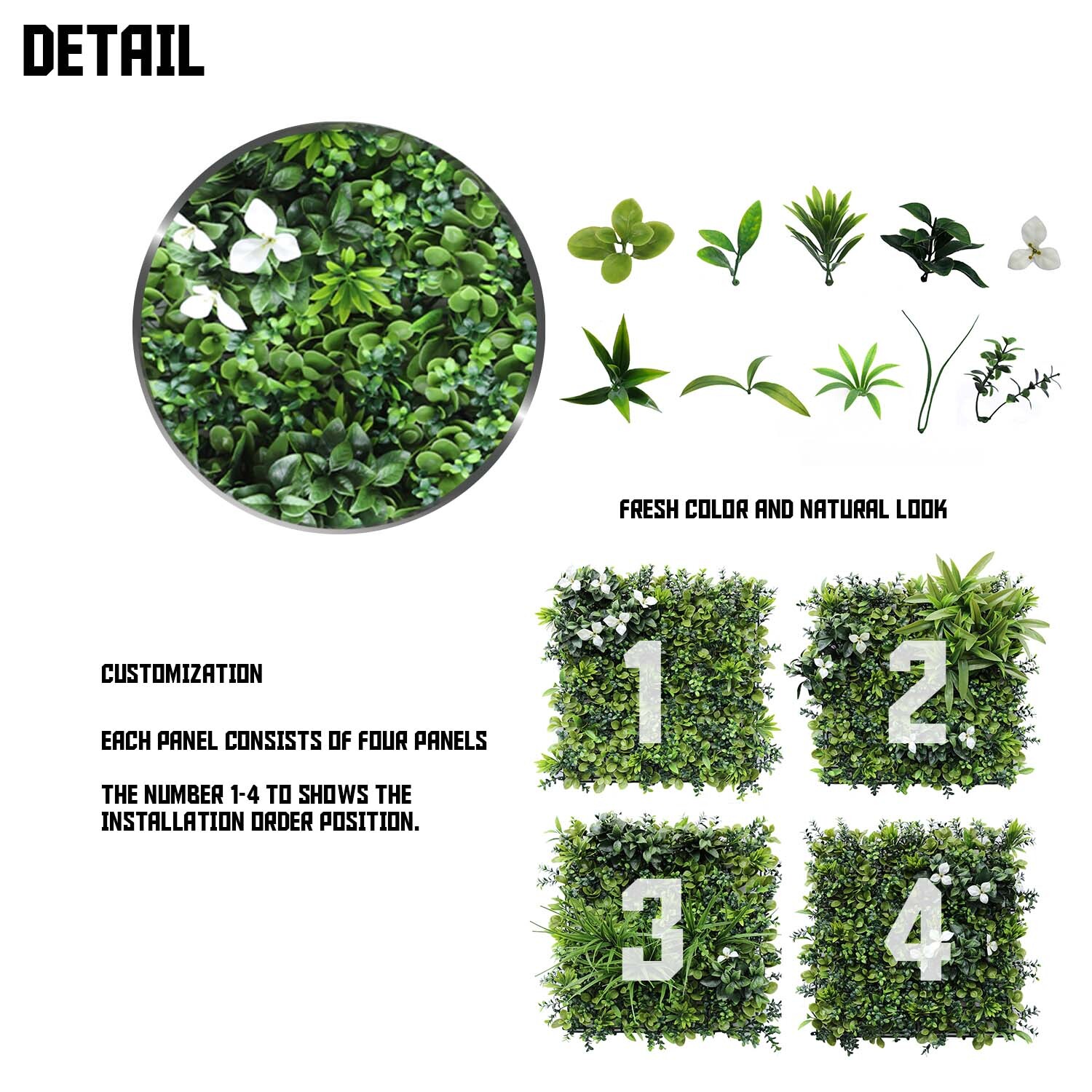 40″ Artificial Faux 3D Mix Leaves Wall Panel Fence Screen Home Outdoor Decor #02
