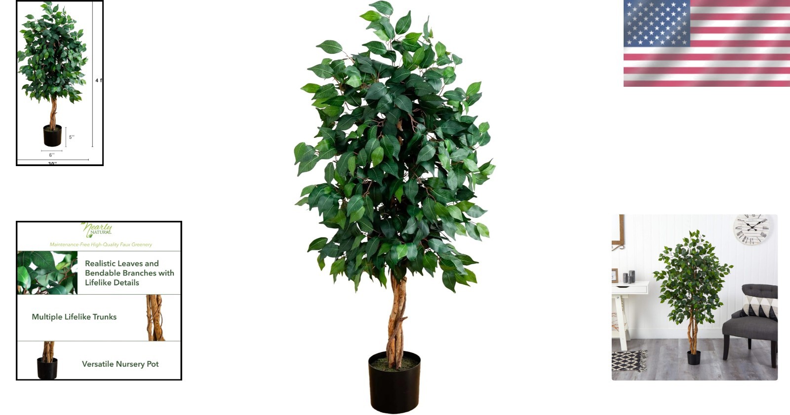 Lifelike 4ft Ficus Silk Tree with Natural Wood Trunks – No Maintenance Needed