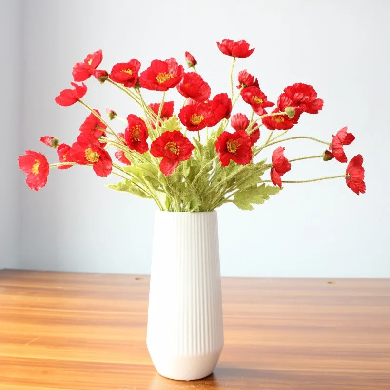 Artificial Flowers Fake Poppy Silk Flowers Long Stem Housewarming Garden