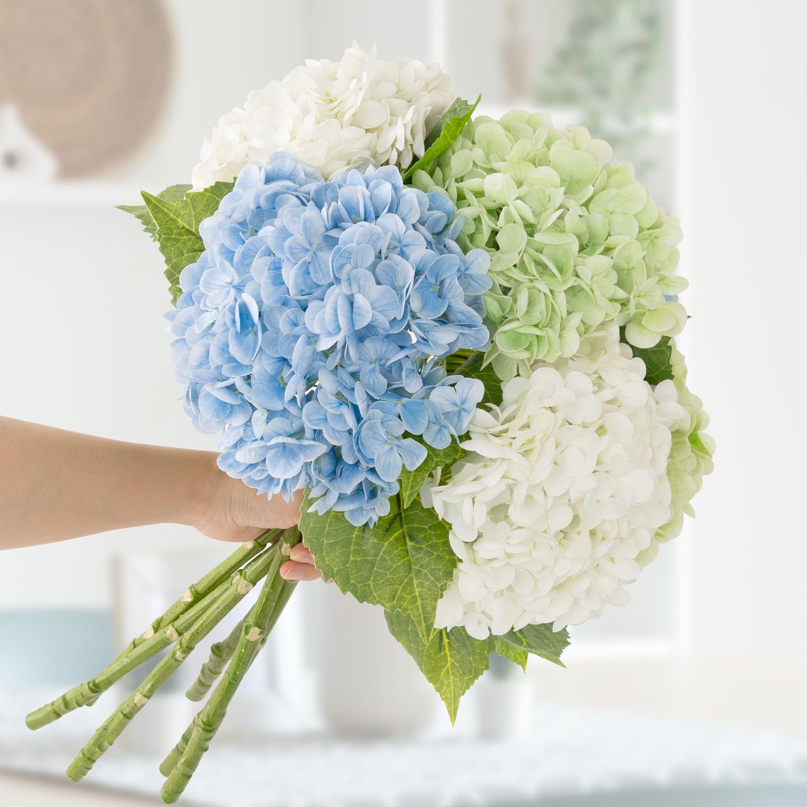 3 Pcs Light Blue Hydrangea Artificial Flowers,21 inches Latex Real Touch Faux…