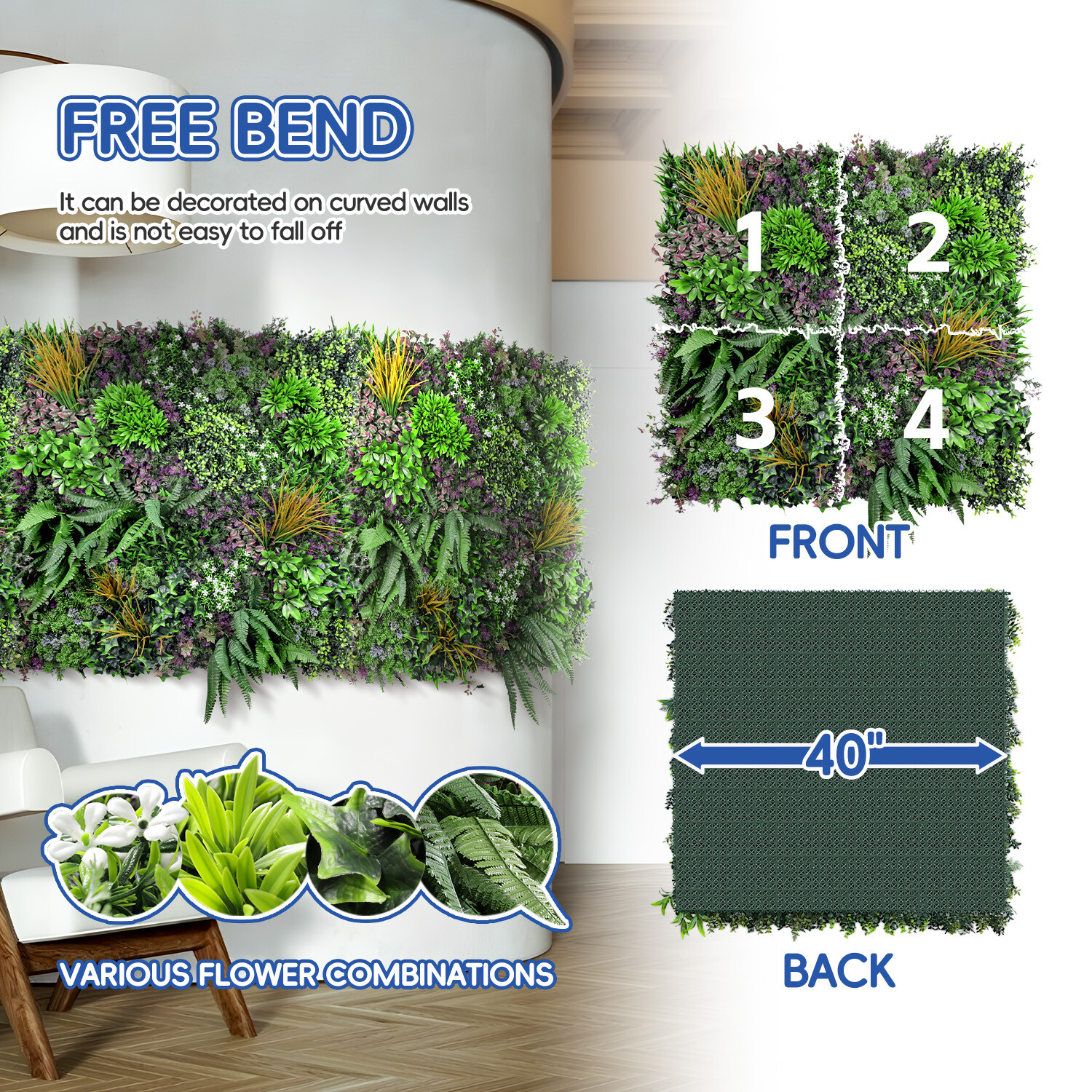 40″ Artificial Faux 3D Mix Leaves Wall Panel Fence Screen Home Outdoor Decor #10
