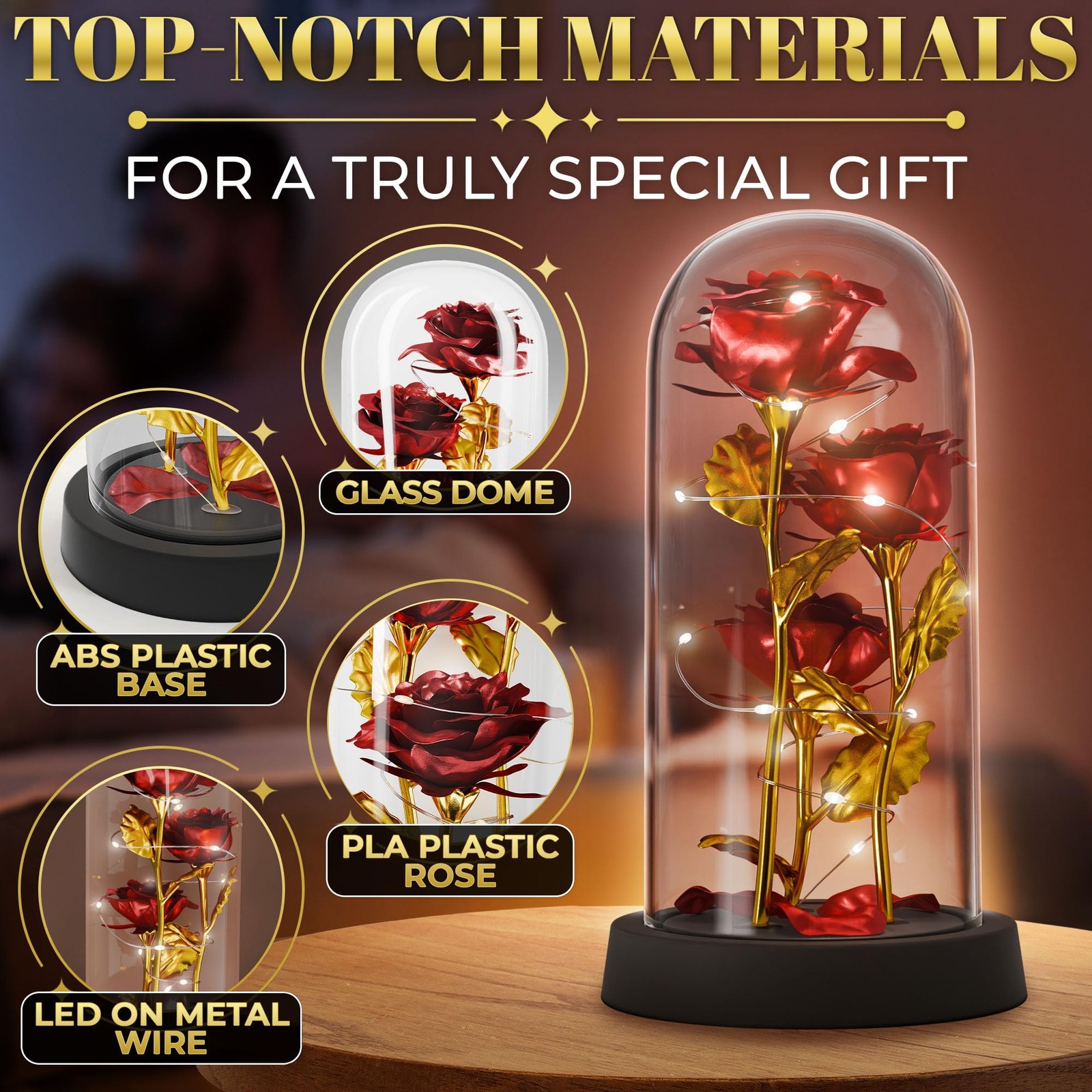 LED Light Up Rose in Glass Dome in Gift Box — Gifts for Mom, Grandma, Wife & …