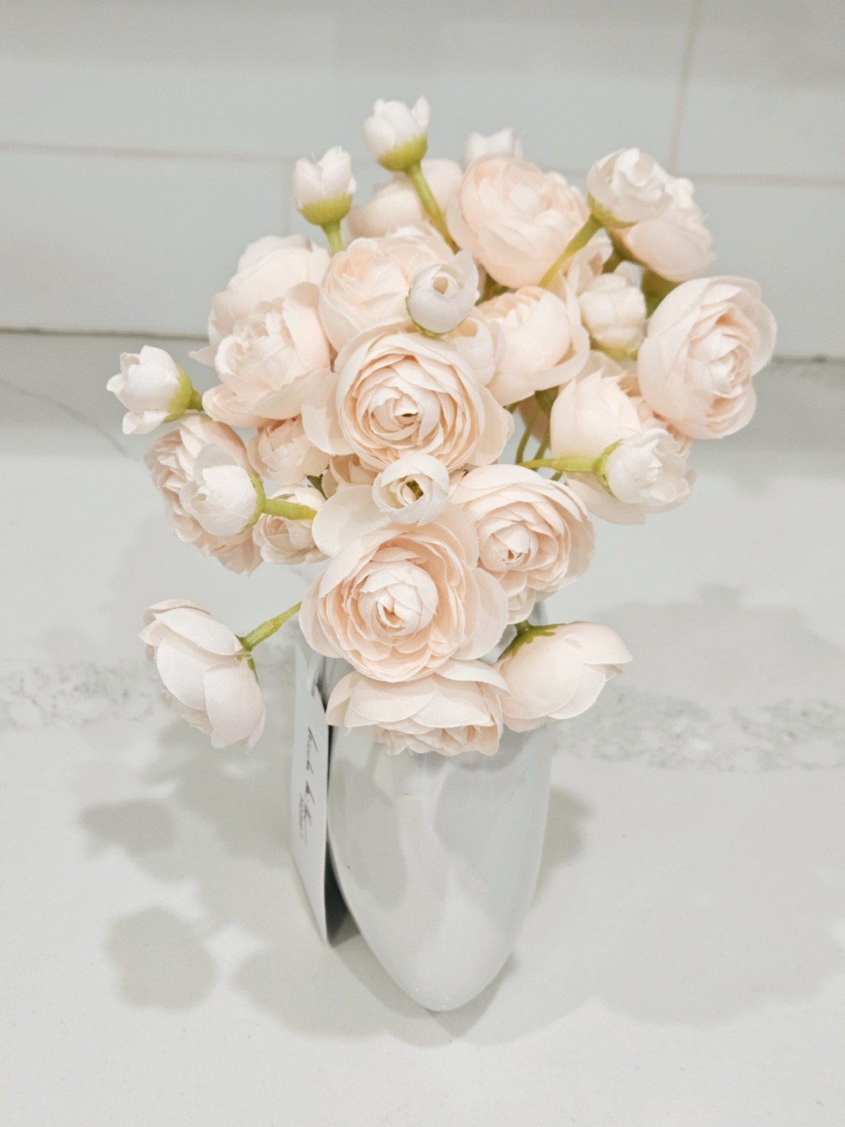 Nicole Miller Home Ceramic Heart Vase 10” Blush Faux Flower Arrangement New