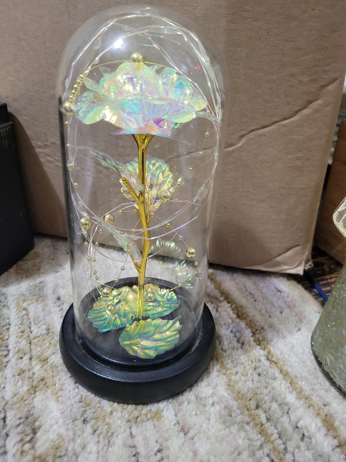 Galaxy Rose Crystal Light Up Flower Glass Dome Mothers Valentines Day Gifts