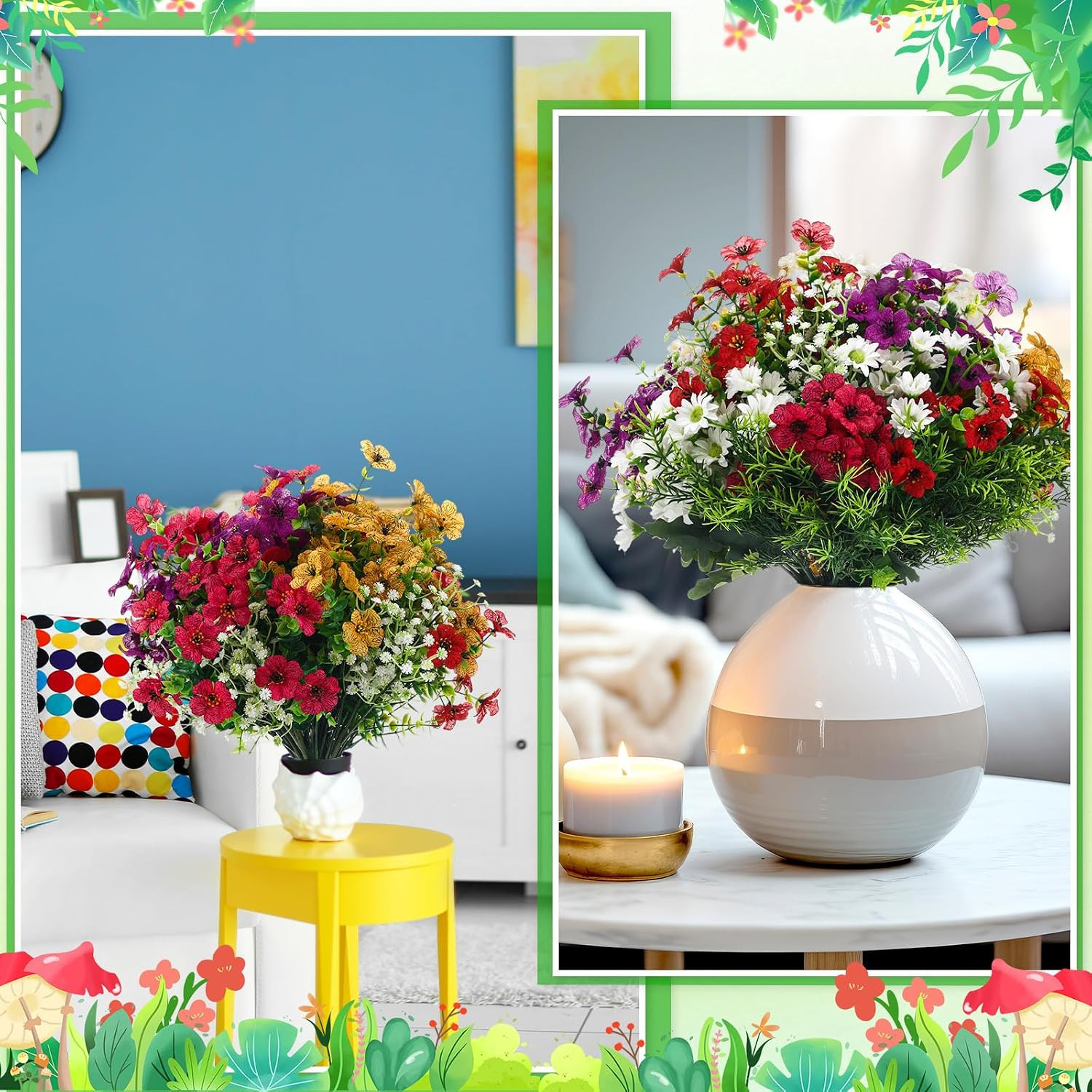 60 Pcs UV Resistant Faux Flowers for Home Garden Wedding Decor