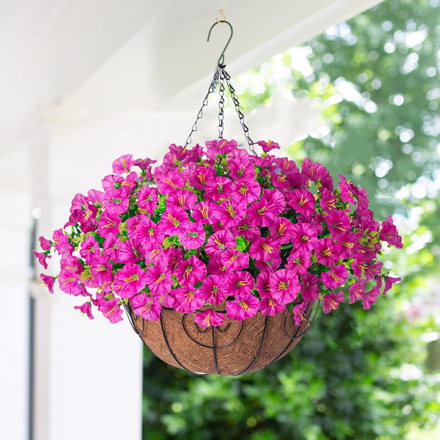 2 Set Artificial Hanging Flowers Baskets Fake Plants for Outdoors Spring Porch