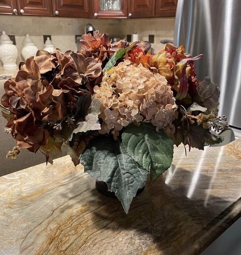 Hydrangea Arrangement Artificial Floral Centerpiece Earth Tones
