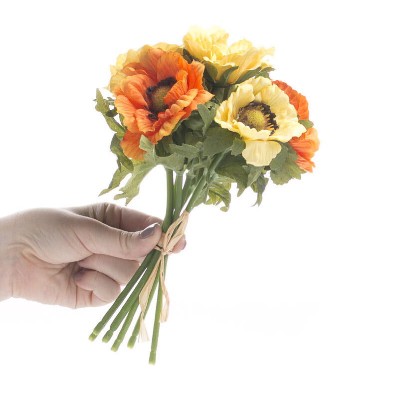 Set of 2 Artificial Yellow and Orange Anemone Silk Flower 8-1/2″ Bundles