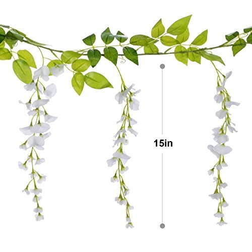 Wisteria Artificial Flowers Garland, 4Pcs Total 28.8ft White White,green