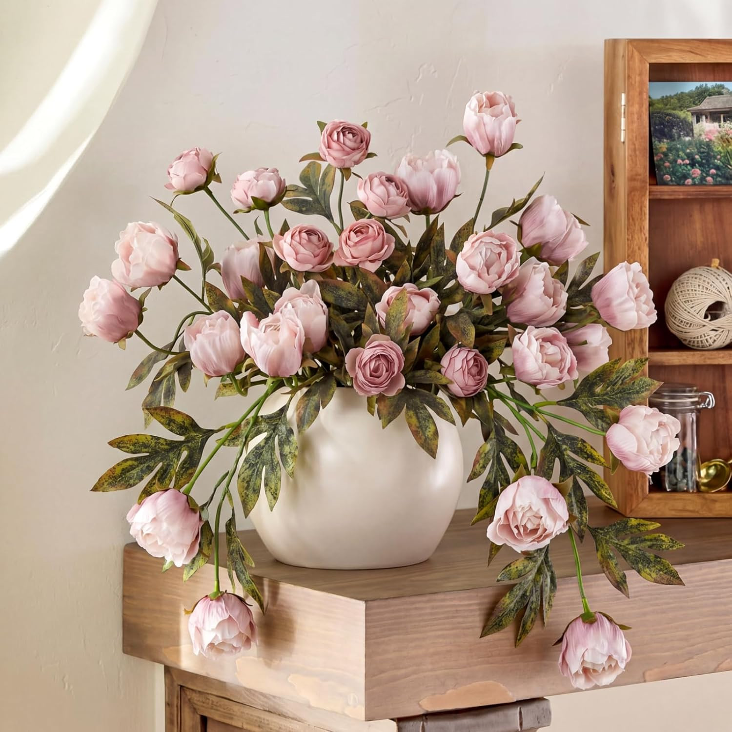 Peonies Artificial Flowers Branch Bulk,8 Pcs,Brownish
