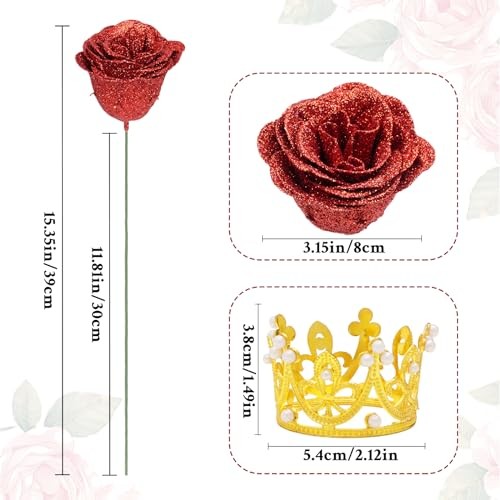 Glitter Roses Bouquet, DIY Fake Flowers Bouquet, Birthday Gifts for 24pcs Red