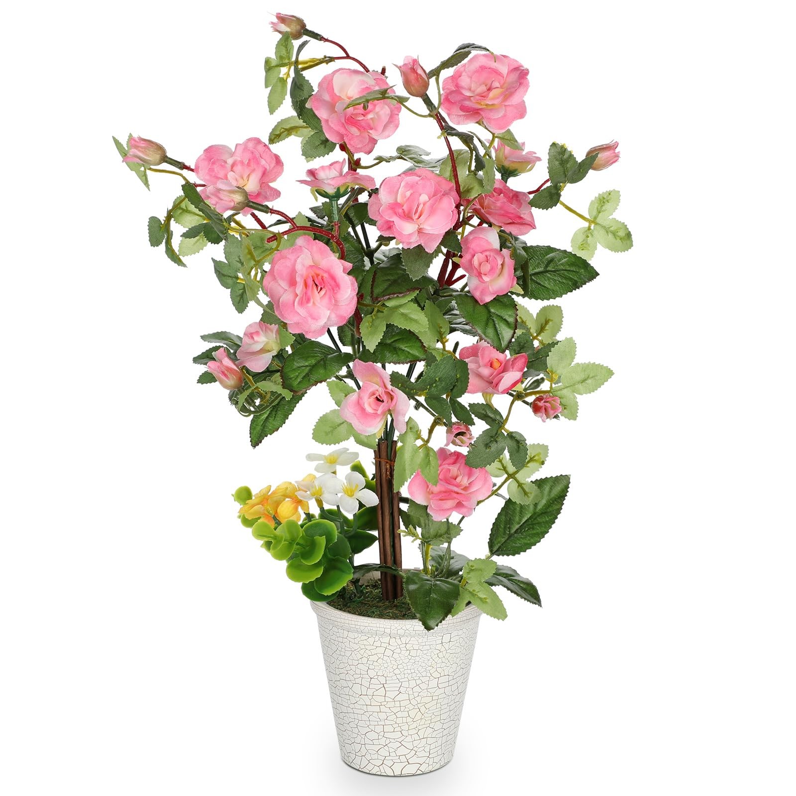 Artificial Plants & Flowers in Vase Pink Camellia Roses Faux Flower Plant Arr…
