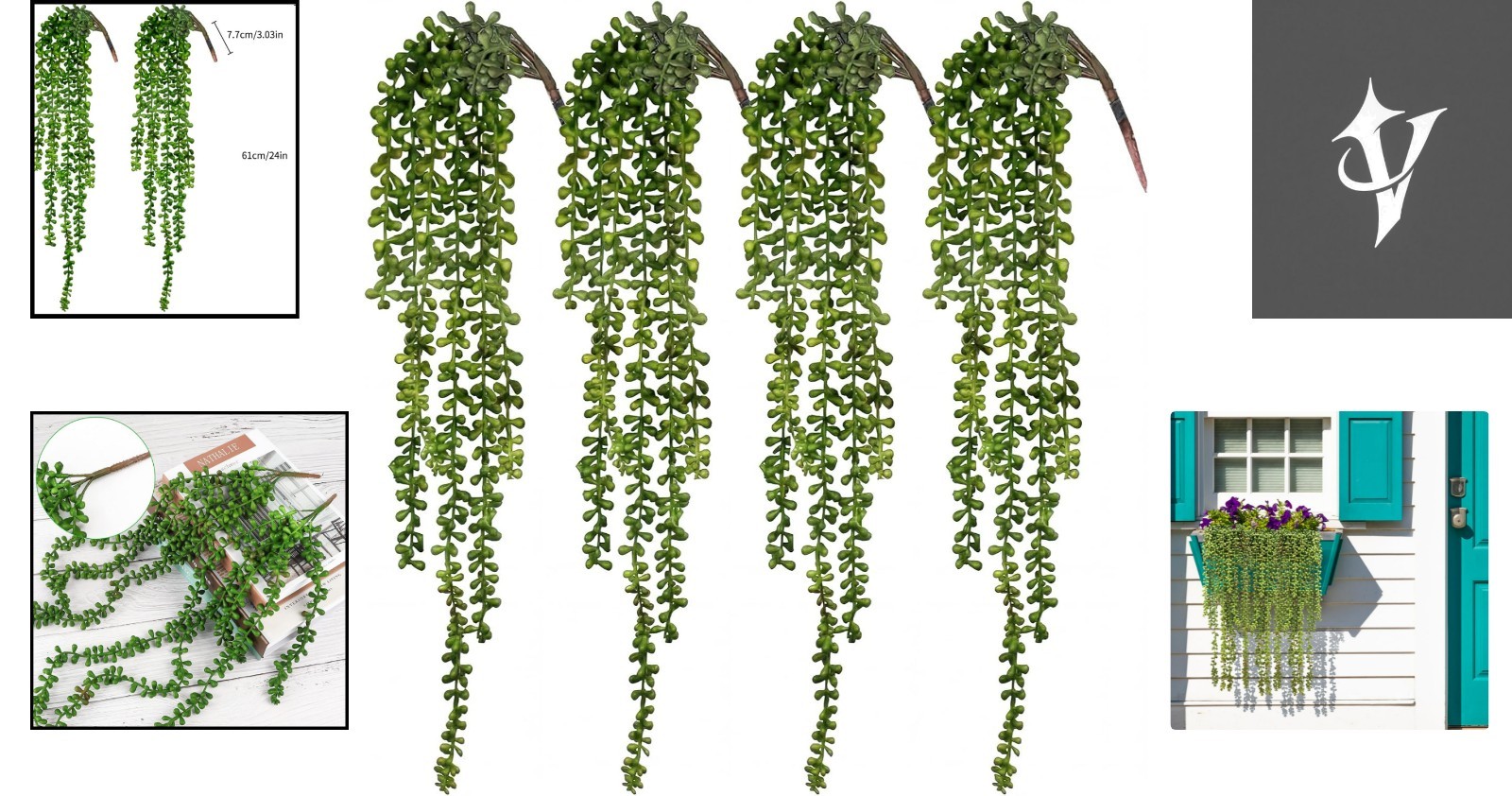 Chic Hanging Succulents – 4-Piece Set of Water-Resistant Indoor/Outdoor Decor