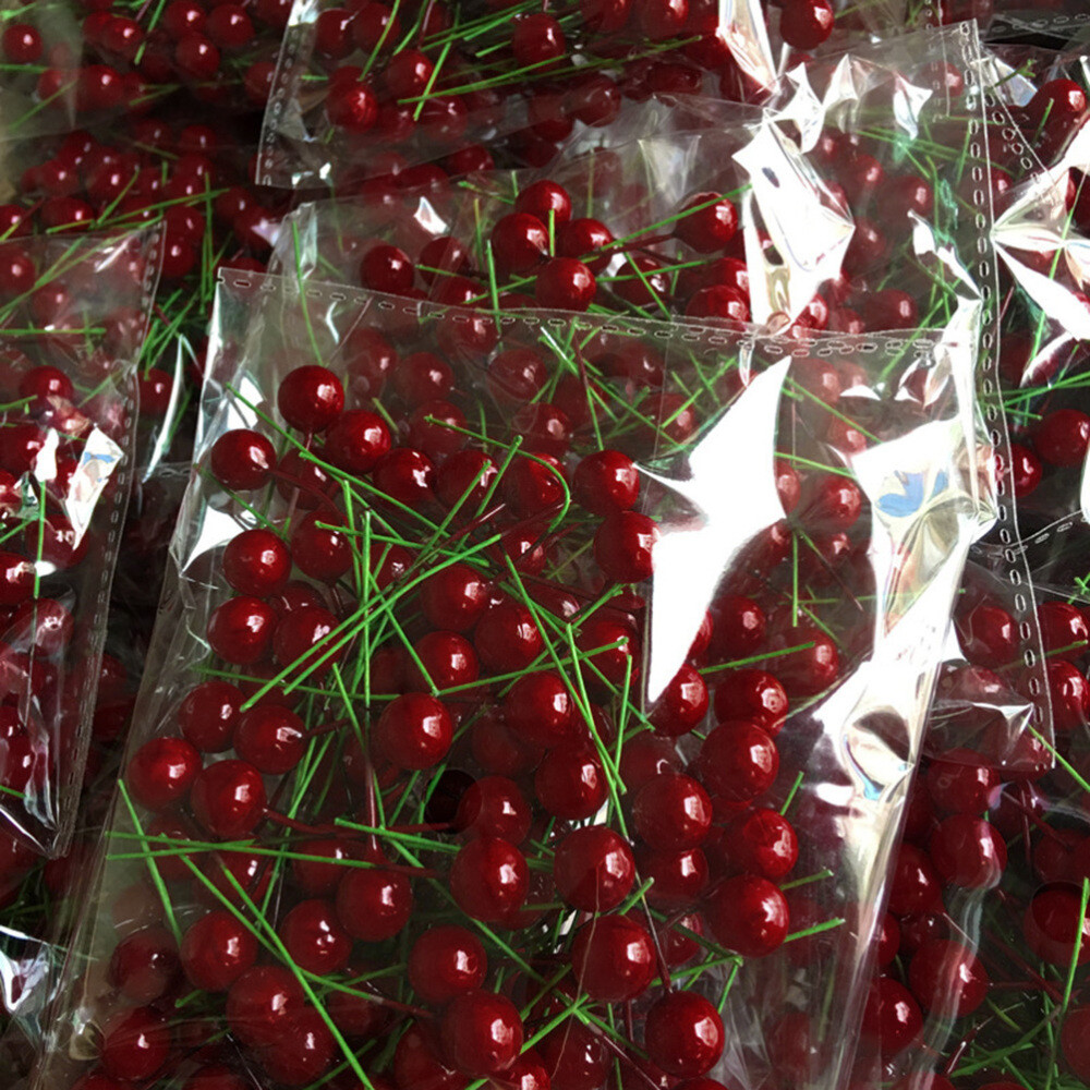 100PCS Simulation Cherry Artificial Lifelike Cherry Decoration Fake Fruit 10MM