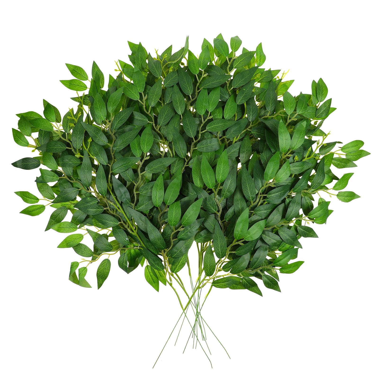 24 Pcs Artificial Italian Ruscus Greenery Stems, 21.6″ Silk Faux Green Leaf G…