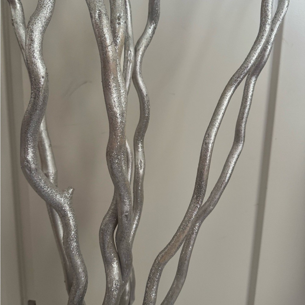 Vase pot & Decorative Branches sparkly grey silver vase geometric decor tall