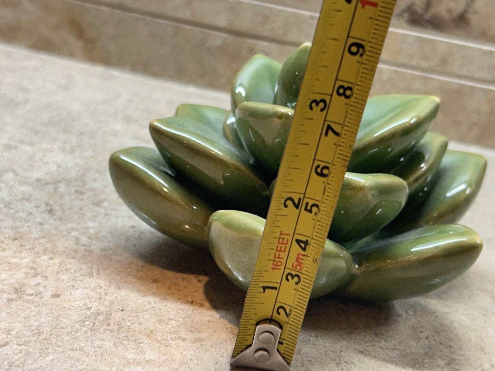 Vintage Green Ceramic Succulent Lotus Flower Sculpture Tablescape