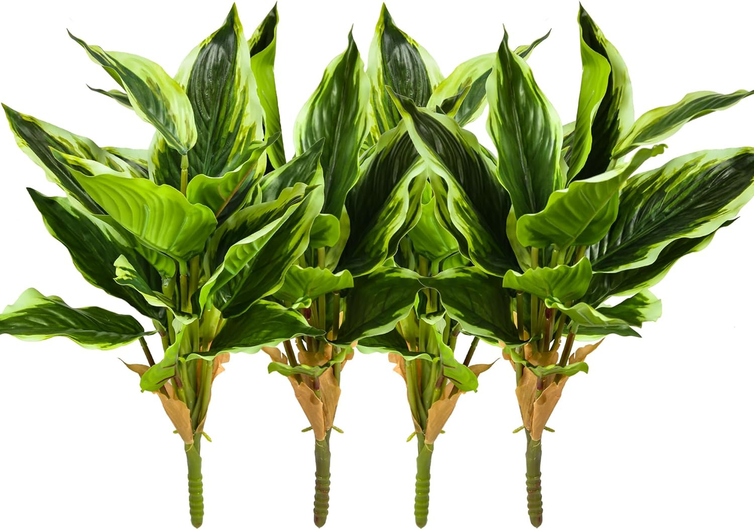 4Packs Variegated Hosta Artificial Plant 17.7″ Faux Green Dieffenbachia Plant…