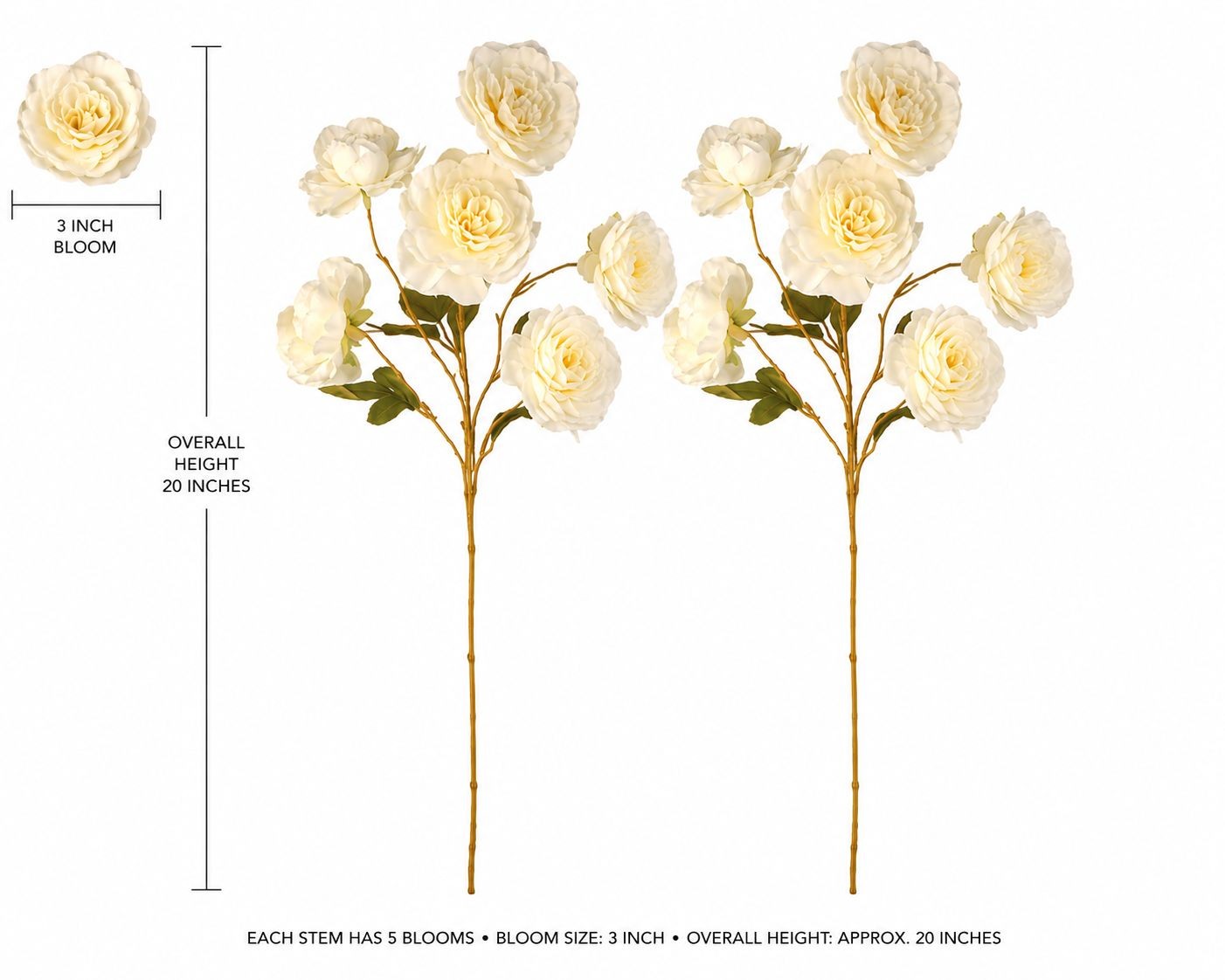Cream Ranunculus Stems, Faux Ranunculus Flowers, Artificial Flowers, Ivory Flora