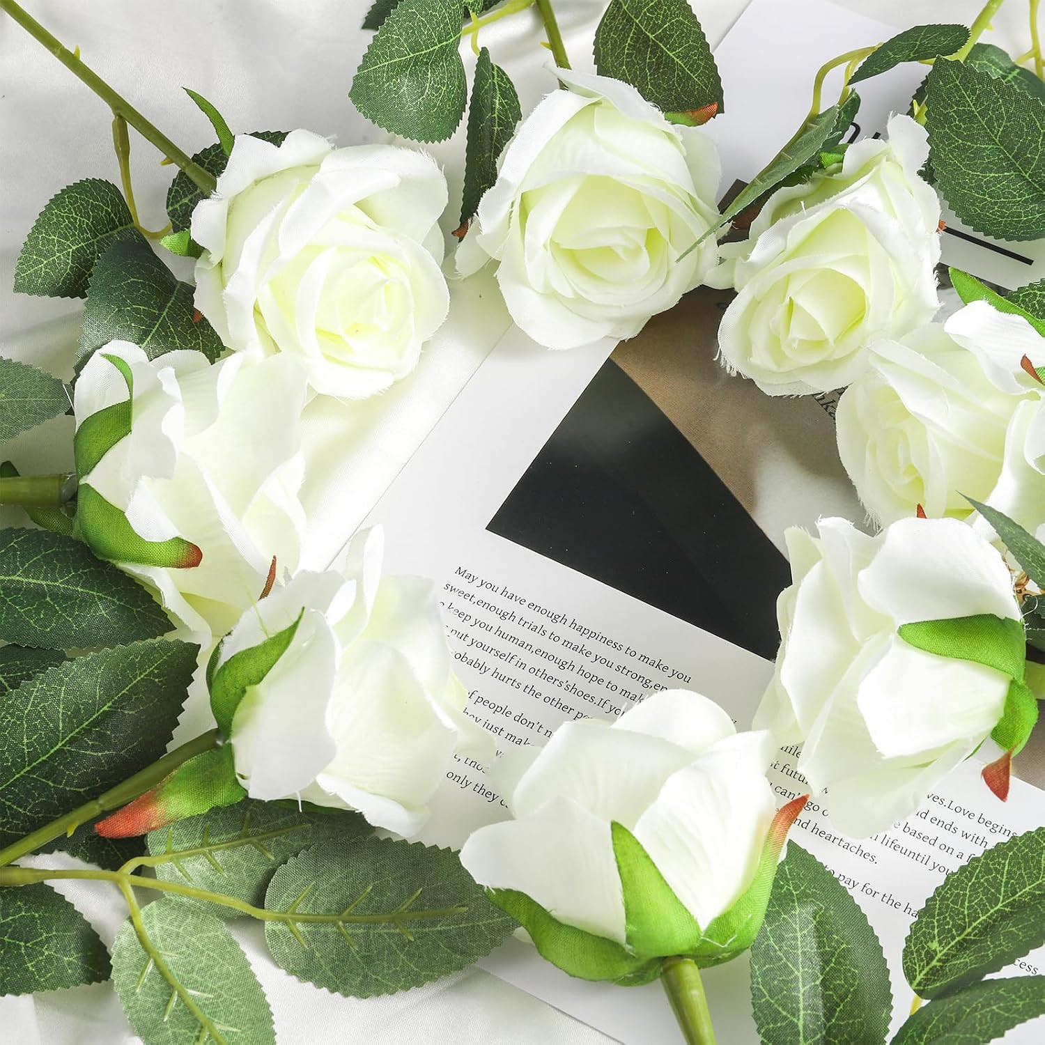 36 Pcs Silk White Rose Bouquet – Realistic Artificial Flowers for Weddings & Dec