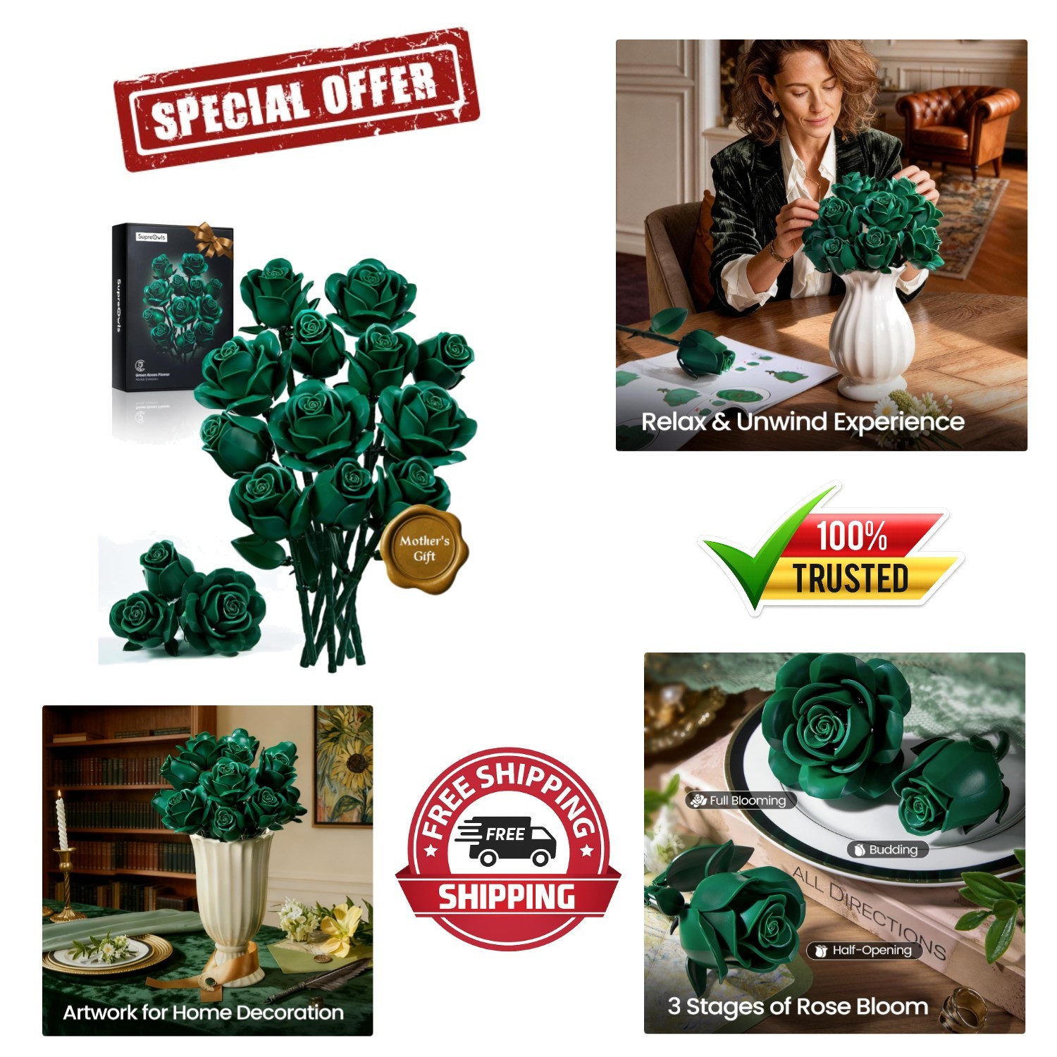 Creative 12-Piece Floral Building Set with Frosted Petals – Perfect for Gifting