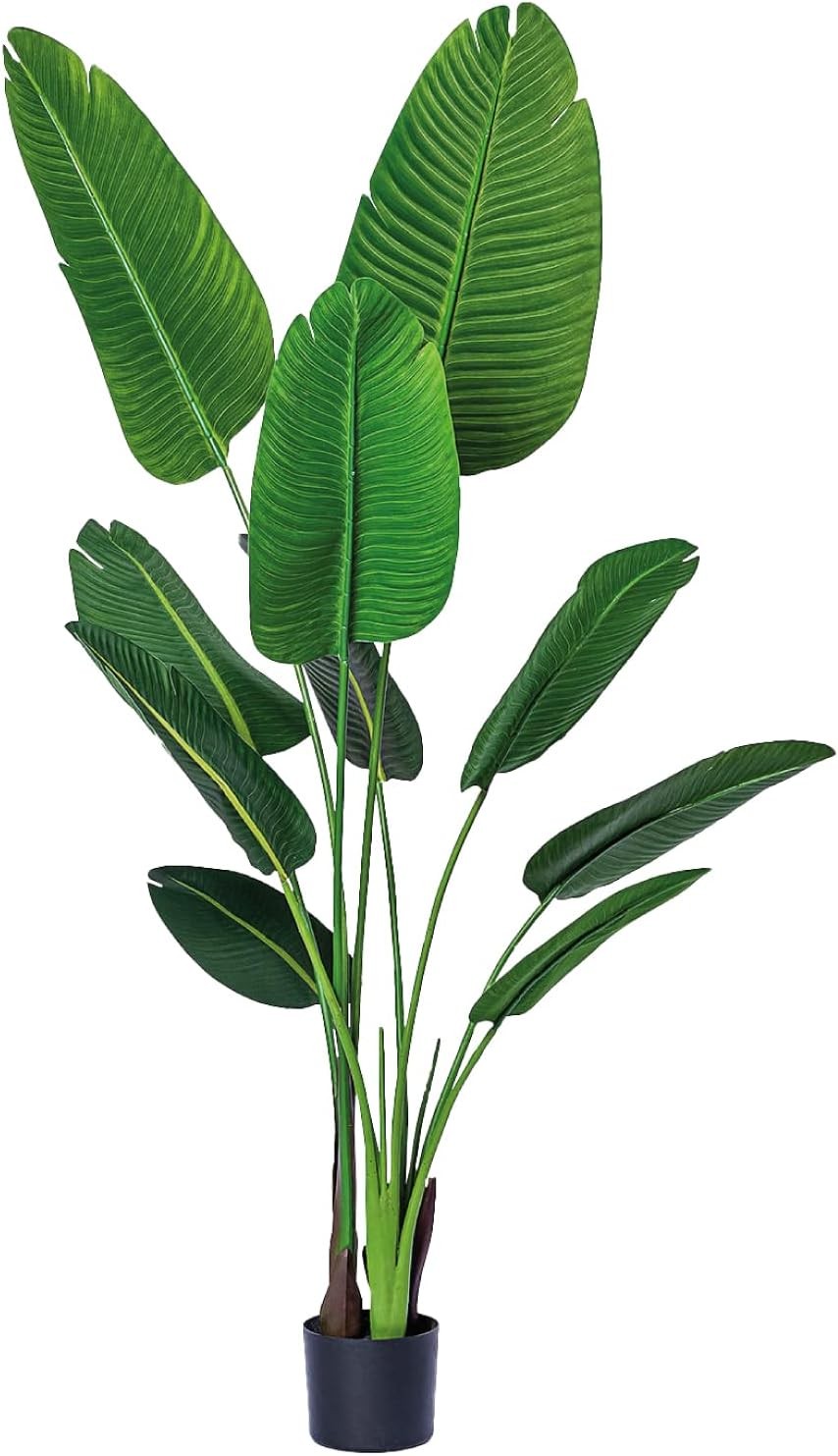 One 5 Foot Artificial Silk Bird of Paradise Palm Tree Potted Plant by