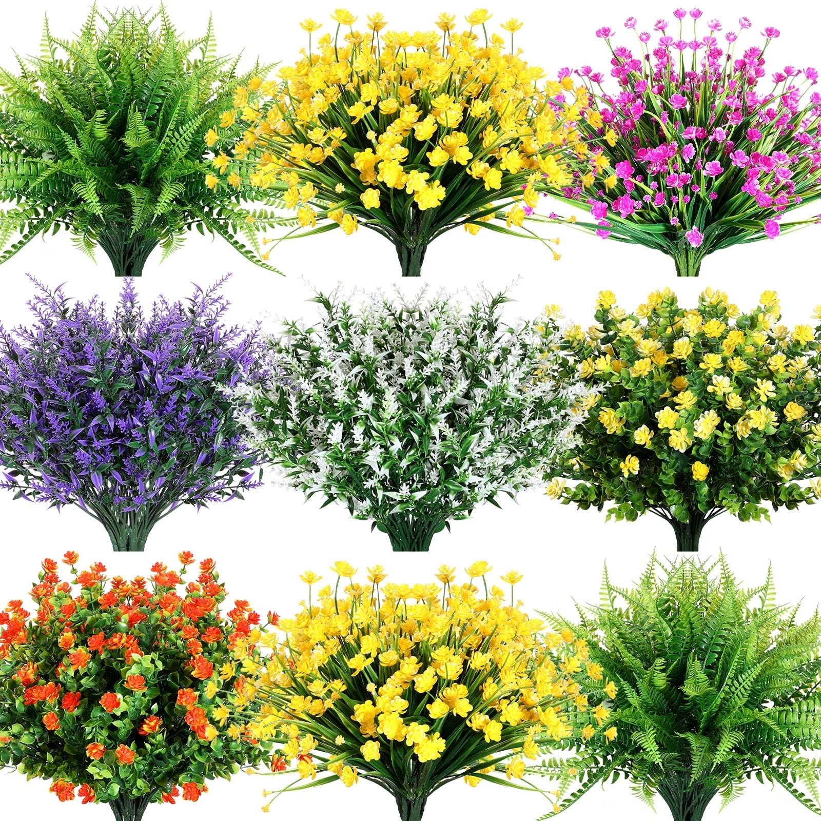 56 Bundles Artificial Flowers Fake Uv Resistant For Outdoor Plastic Greenery Shr