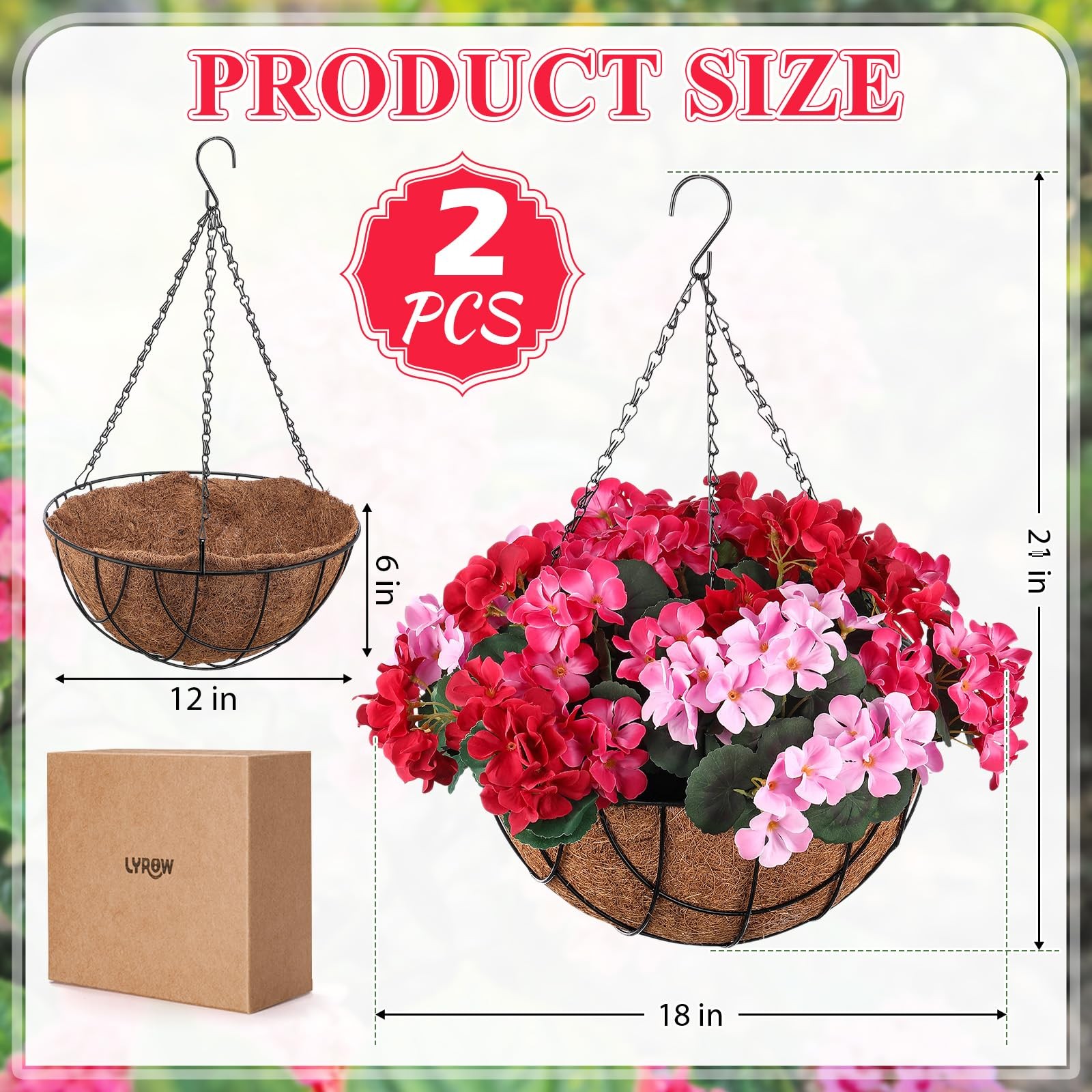 2 Pack Artificial Hanging Flowers in Basket Fake Porch Plants Artificial Hydr…