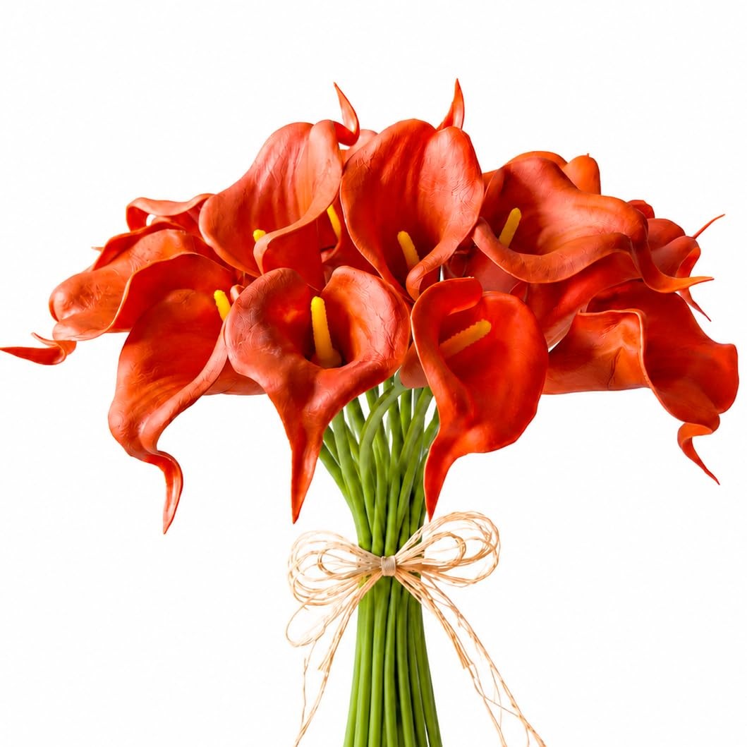 20pcs Burnt Orange Calla Lily Artificial Flowers