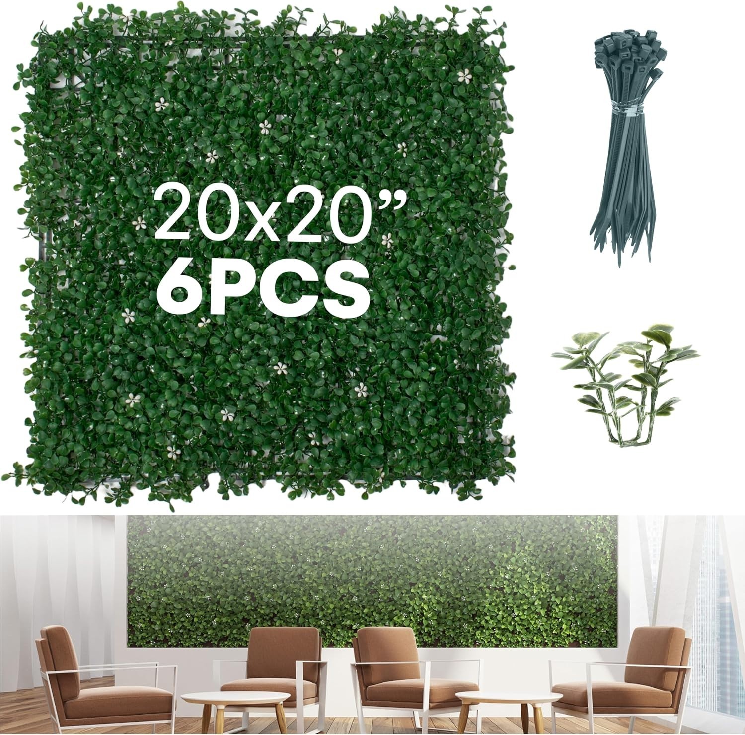 Artificial Boxwood Hedge Panels Greenery Wall Decor Indoor Outdoor Pack of 6