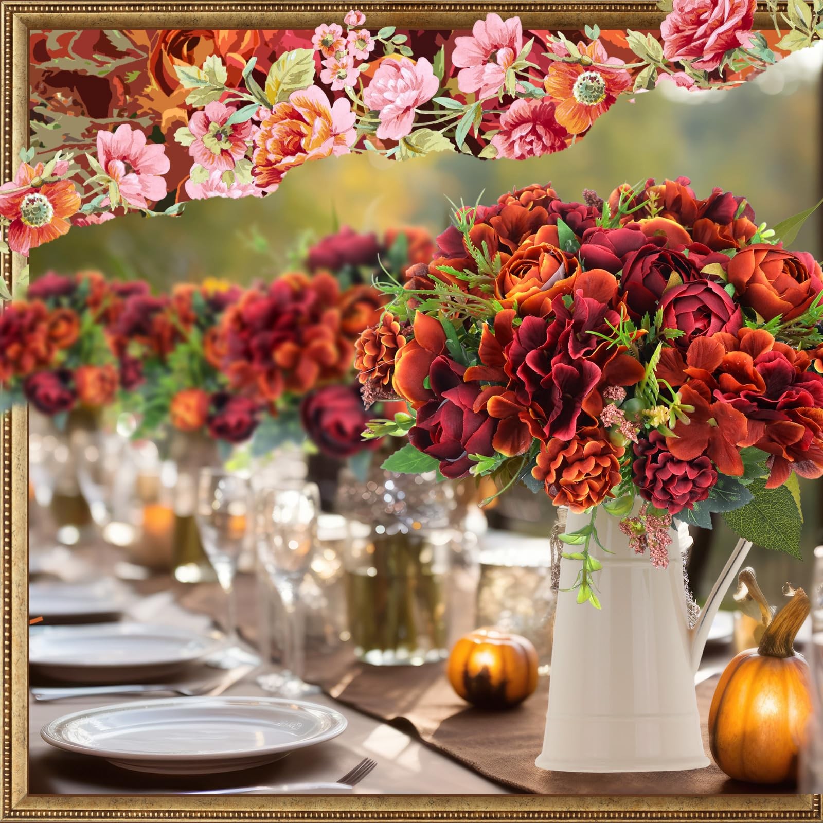 24 Bundles Artificial Flowers Bulk Burnt Terracotta Flowers Fake Silk Roses B…